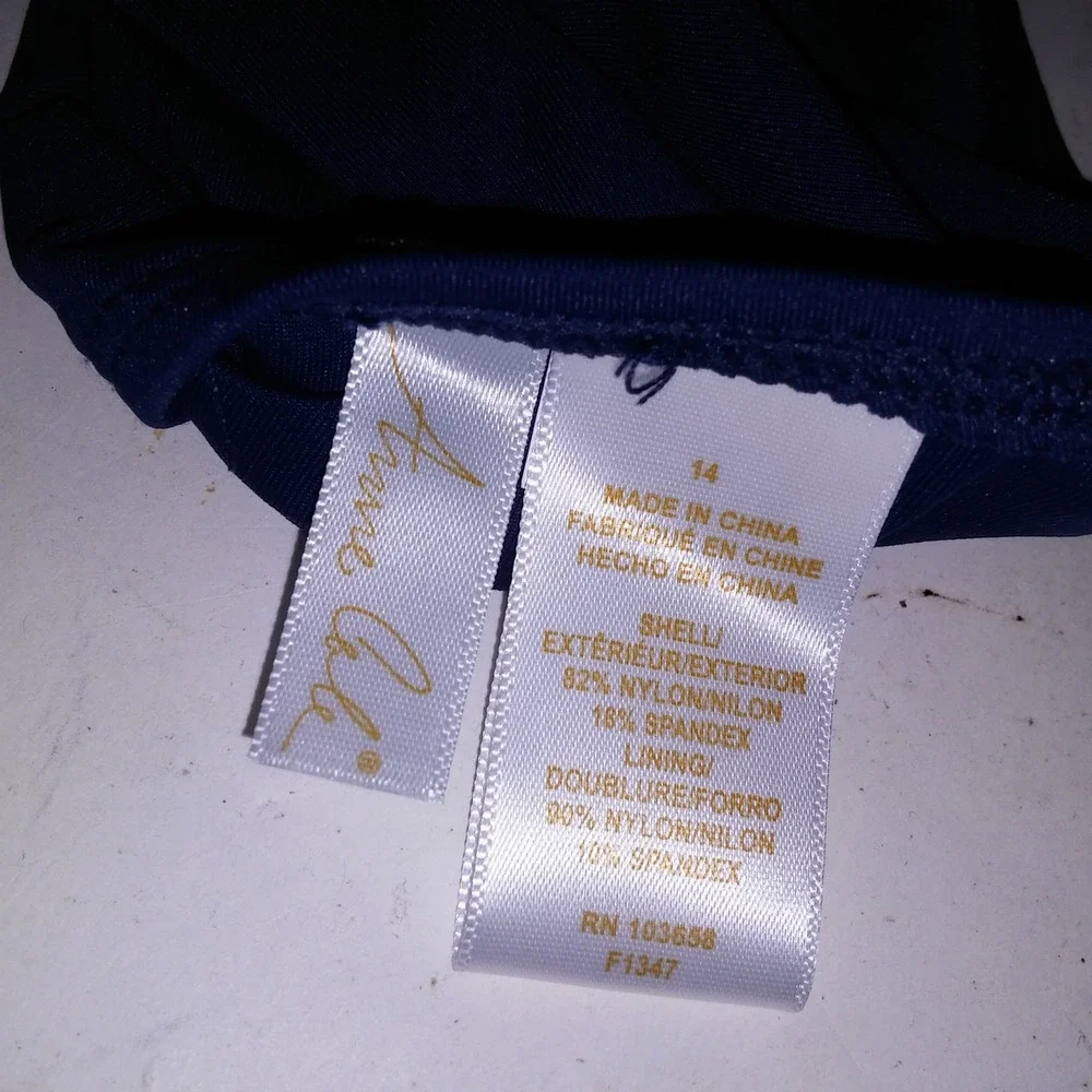 Anne Cole Swim One Piece Size 14 Solid Navy Blue Halter Scrunch Lightly Lined